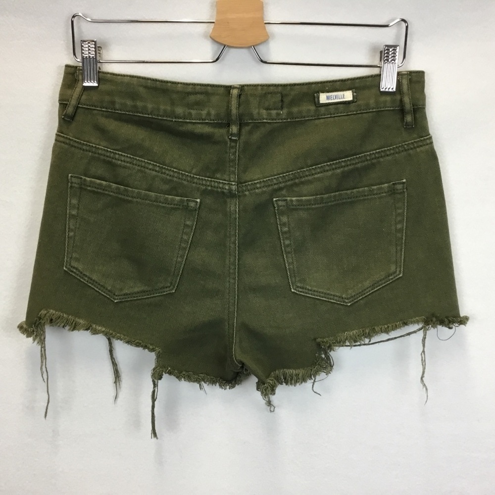 Brandy Melville Olive Green Denim Button Fly Cutoff Short - Picture 2 of 12